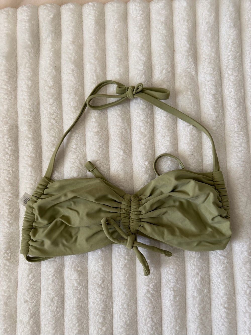 aerie Olive Green Ruched Bandeau Bikini Top